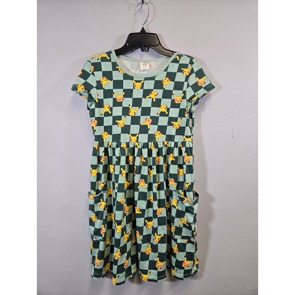 Hanna Andersson Pokemon Pikachu Checkerboard Short Sleeve Pocket Dress US 12